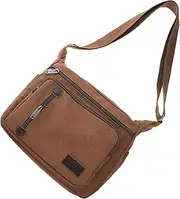 [LIFKOME] Brown Canvas Men's Shoulder Bag Crossbody Messenger Bag Business Travel Bag Zipper Pockets