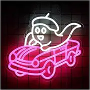 Hanging Art Neon Signs Cute Ghost Driving Car Neon Signs Dimmable USB Powered LED Neon Lights For Home Bar Party Wall Decoration 32.2cm×35.1cm