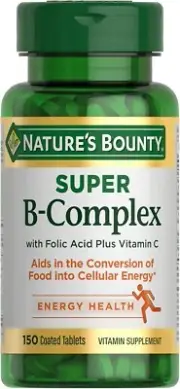 Nature's Bounty Super B-Complex w/ Folic Acid + Vitamin C Supplement 150 Tablets