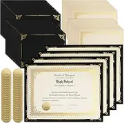 Fainne 100 Sets Certificate Paper Kit Single Sided Awards Holder with Foil Border for 8.5 X11 Certificate Covers Foil Award Seals Stickers Diploma Covers (Black)