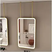 Rectangular Ceiling Hanging Mirror Bathroom Mirror with LED Light, Bathroom Suspended Large Decorative(Gold,60x100cm)