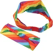 [COMPUKAS] 2pcs Rainbow Headband Elastic Sweat Wicking Headband for Sports Fitness Unisex Wide Headwrap for Running Yoga Pride Parade Party Activities
