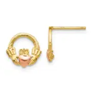Real 14kt Two-tone Claddagh Post Earrings