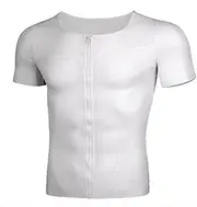 Men's Slimming Compression Shirts Short Sleeves, Zipper Waist Trainer Body Shaper, Gym Tight Shapewear for Workout