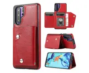 Case for Huawei P30 Pro, Leather Wallet Case With Card Pockets Back Flip Shockproof Cover Case-Red