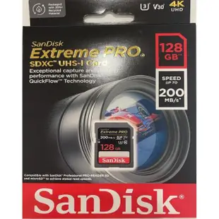 【SanDisk 晟碟】[全新版 再升級] 128GB Extreme PRO SDXC V30 記憶卡 200MB/s(原廠有限 永久保固)