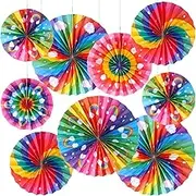 Outus 9 Pcs Rainbow Party Decorations Paper Fans Boho Classroom Decorations Boho Bulletin Board Ceiling Wall Hanging Paper Fans for Baby Shower Rainbow Birthday Decorations and Supplies