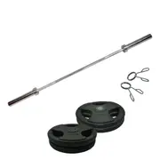 Total 44kg - 150cm Olympic Barbell Bar Weight Set - Rubber Coated Weight Plate