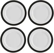 Mikasa Luxe Deco 4 Piece Fine China Dinner Plate Set - Sophisticated Art Deco Design with Black and White Stripe | Gold Trim Detailing | Perfect for Elegant Dining and Gift Presentation | 27.5cm