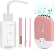 5 Pcs Eyelash Fan Kit, USB Mini Portable Rechargeable Handheld Bladeless Air Conditioning Cooling Refrigeration Fan,Lash Shampoo Brushes, Squeeze Bottle,Eyelash Cleanser Kit