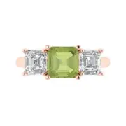 3.25ct Emerald 3 stone Real Peridot Promise Bridal Wedding Ring 14k Rose Gold