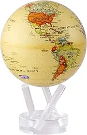 MOVA Globe Political World Map Yellow 6" with base, Solar Powered Rotating Globe No Need of Battery or Chord, Unique Gift and Decoration