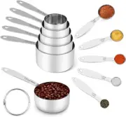 Joyhill Measuring Cups and Spoons Set of 10 Piece, c)Stainless Steel-Silver