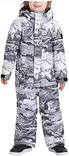 [Yishelle] Children's Ski Suit Colourful Pattern Mountain Jackets Snowboard Kids Overalls Winter Snowsuit with Hood Jumpsuits Outdoor Waterproof Clothing for Ski Holidays