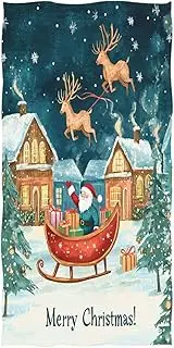 RPLIFE Christmas Scene Santa Claus Sleigh Beach Towels, Microfiber Sand Free Beach Towel-Quick Dry for Men Women