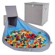 Toy Storage Basket and Play Mat - 13"x13"x13" Foldable Cube Toy Cube-Gray