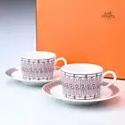 HERMES H Deco Pair of Tea Cups & Saucers 41016 Rouge Red Brand NIB French F/S