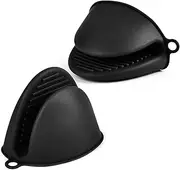 AUAUY 1 Pair Mini Silicone Oven Mitts, Heat Resistant Pot holders Mitts, Cute Oven Pinch Grip Gloves, Small Potholders for Kitchen, Air Fryer Mitts Pair for Cooking, Baking and Grilling (Black)