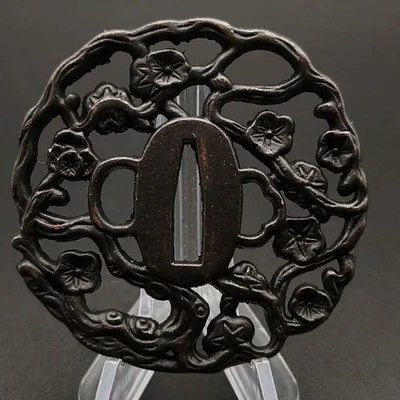 Japanese Sword Tsuba Flower Illustration Alloy Art Samurai Weapon Accessories