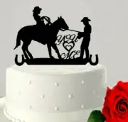Acrylic Western Cowboy Bride Groom Cake Topper Custom Name Wedding Decoration