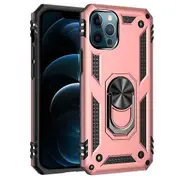 For Apple iPhone 12 Pro Max Case, Military Grade 360 Degree Rotating Metal Magnetic Ring Car Mount Holder Kickstand Shockproof Heavy Duty Cover (Rose Gold)