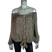 Rue 21 Top Plus Size 4X Leopard Off Shoulder Tie Front Cropped Button-Up NWT
