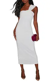 VICI Collection Emberly One-Shoulder Midi Sweater Dress in White at Nordstrom, Size Medium