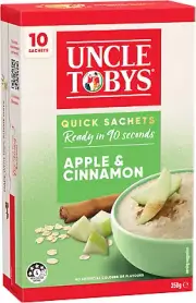 UNCLE TOBYS Oats Quick Sachets Apple & Cinnamon, 10 Sachets
