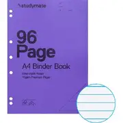 Studymate A4 70gsm 8mm Ruled PP Cover Binder Book 96pg Purple