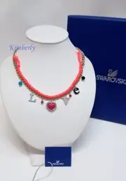 Swarovski Serenade Necklace Word "LOVE" Neon Pink Cord Crystal Beads NEW 1160551