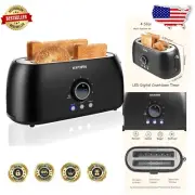 Retro 4-Slice Stainless Steel Toaster with Digital Countdown Timer & LED Display