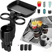 HEYInova 4 in 1 Car Cup Holder Expander with Detachable Car Cup Holder Tray,Car Food Trays for Eating&Cup Holder Tray Table for Car with Dual Cup Holder&Adjustable Base for Car Road Trip Essentials
