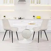 [ALFORDSON] Dining Chairs Set of 2 Metal Legs, Chenille Upholstery Kitchen Chair with Adjustable Floor Protector, Reading Seater for Home Cafe Coffee Table, Rady Beige