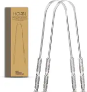 Tongue Scraper for Adults by HOKIN (2Pcs Oral Care Pack) Stainless Steel Tongue