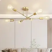 Soilsiu Modern Sputnik Chandelier Ceiling Light Fixture, 6-Light Mid Century Semi Flush Mount Ceiling Lights for Bedroom, Dining Room, Living Room, Kitchen, Office (Gold)