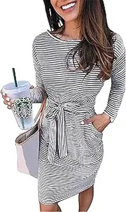 [PRETTYGARDEN] Women's Fashion Casual Long Sleeve Belted Party Bodycon Sheath Pencil Dress