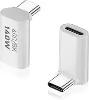 Duttek USB C 90 Degree Adapter 140W, 90 Degree USB C 40Gbps, 90 Degree USB C Male to Female Extender with 8K Video Support USB 4 Cable for Laptop, Tablet and Phones (2 Pack)