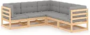 vidaXL Solid Pinewood Garden Lounge Set - Grey Cushions, Modular Design, Comfortable Seating for Patio, Deck, Office, Living Room