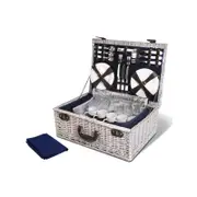 Alfresco 6 Person Picnic Basket Set Cooler Bag Wicker PU Fastening Straps Plates