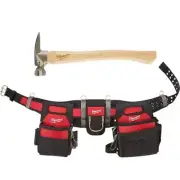 Milwaukee Electrician Work Belt + 19 oz. Hickory Framing Hammer Adjustable Nylon