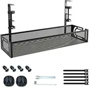 Under Desk Cable Management Tray Black, 15.7" Clamp-On Wire Organiser Box for Sitting or Standing Desk, Office, Home - No Damage, No Drill 40cm
