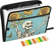 Quteprint 13 Pockets Expanding File Folder with Zipper Closure, Skull Sunflowers Butterfly Accordion File Folder with Sticky Labels, Letter Size A4 Papers Expandable File Document Organizer