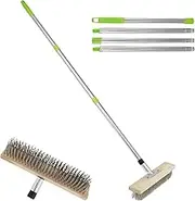 Deck Scrub Brush Stainless Steel Deck Wire Brush with 60 Inch Long Handle Stiff Bristle Floor Brush Multifunctional Deck Brush Floor Scrubber 45° Tilt Floor Scrubber Brush for Bathroom Bathtub Tub PoU