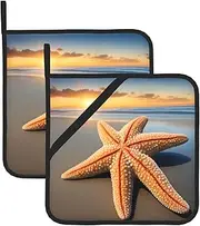 Starfish Ocean Beach Potholders BBQ Pot Holders for Heat Resistant Potholder, Hot Pads,Cooking Baking(2-Pack)