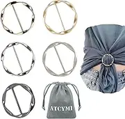 5PCS Silk Scarf Ring Clip T-shirt Tie Clips for Women Fashion Metal Round Circle Clip Buckle Clothing Ring Wrap Holder with 1 Storage Bag, 3.5cm, Metal,Silk