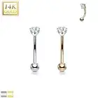 14K Gold Heart CZ Prong Set Curved Barbell Eyebrow Rook Daith Piercing