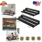 Adjustable 3-Tier Spice Rack Storage Organizer for Pantry & Countertop - Black