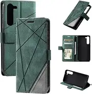 Design Piece of Leather-Like Wallet Phone Case for Samsung Galaxy S23 with Card Slots, Cash Pocket, Kickstand and Magnetic Lock (DarkGreen)