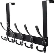 Over The Door Hanger 5 Tri Hooks, Stainless Steel Heavy Duty Over The Door Hook for Clothes, Over The Door Towel Rack for Bathroom, Black