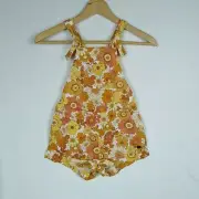 Ghanda Girls Size 3-4 Playsuit NWT Retro Floral Tie Me Up Orange